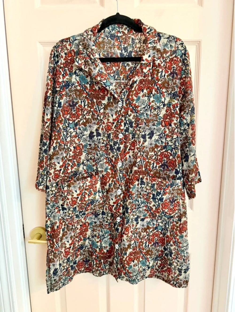Floral longline button up